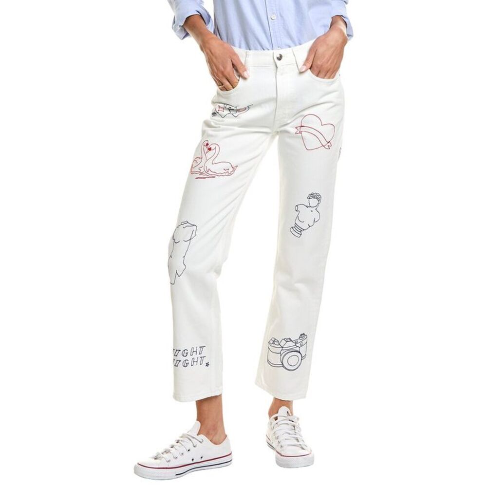 Madewell Womens Embroidered Slim Boyfriend Tile White Jean, White
